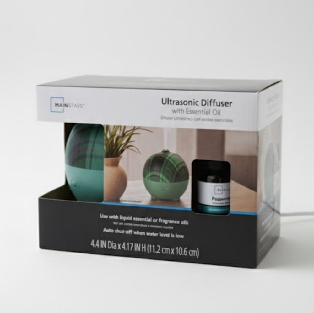 NEW! Mainstays Green and Black Ultrasonic Diffuser Set